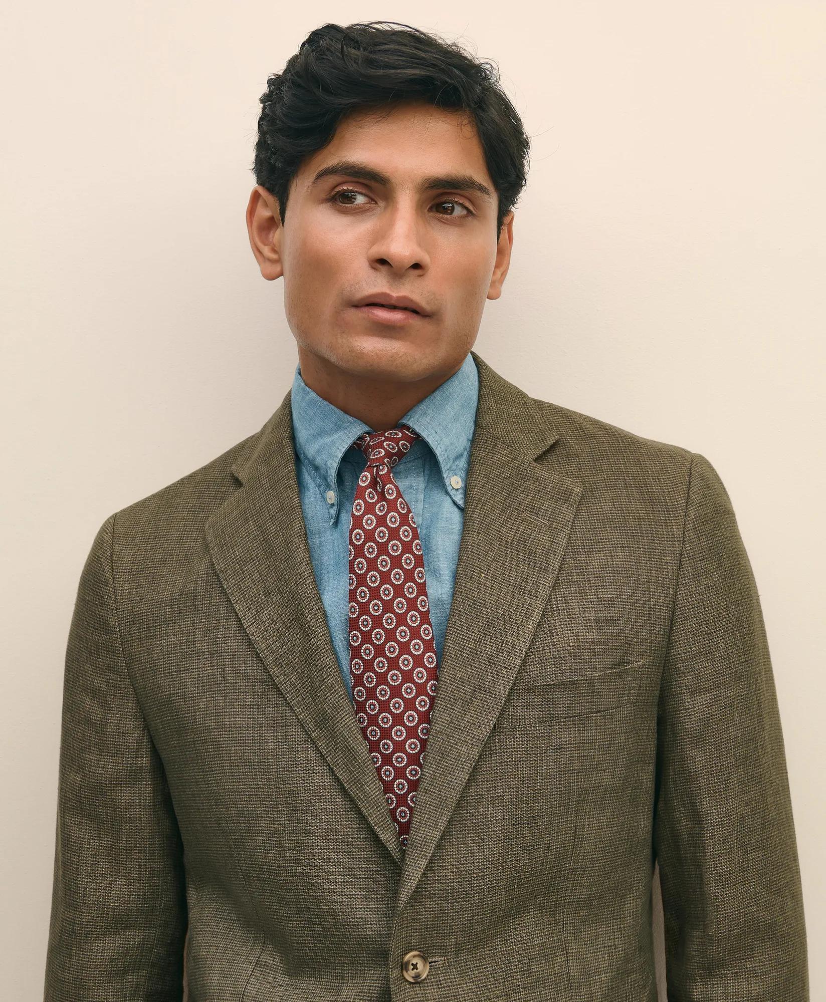 Slim Fit Houndstooth Linen Suit Jacket