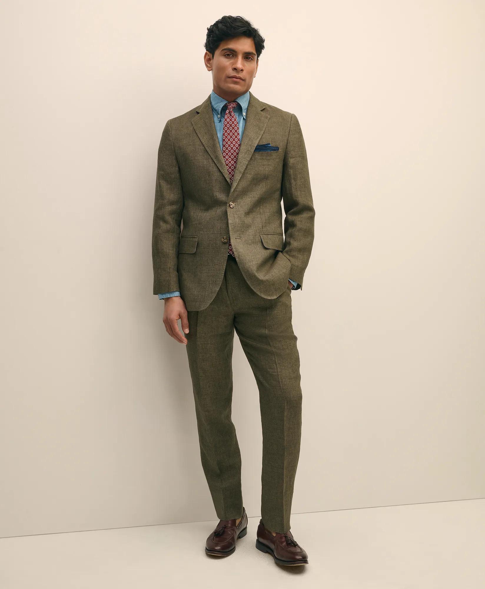 Slim Fit Houndstooth Linen Suit Jacket