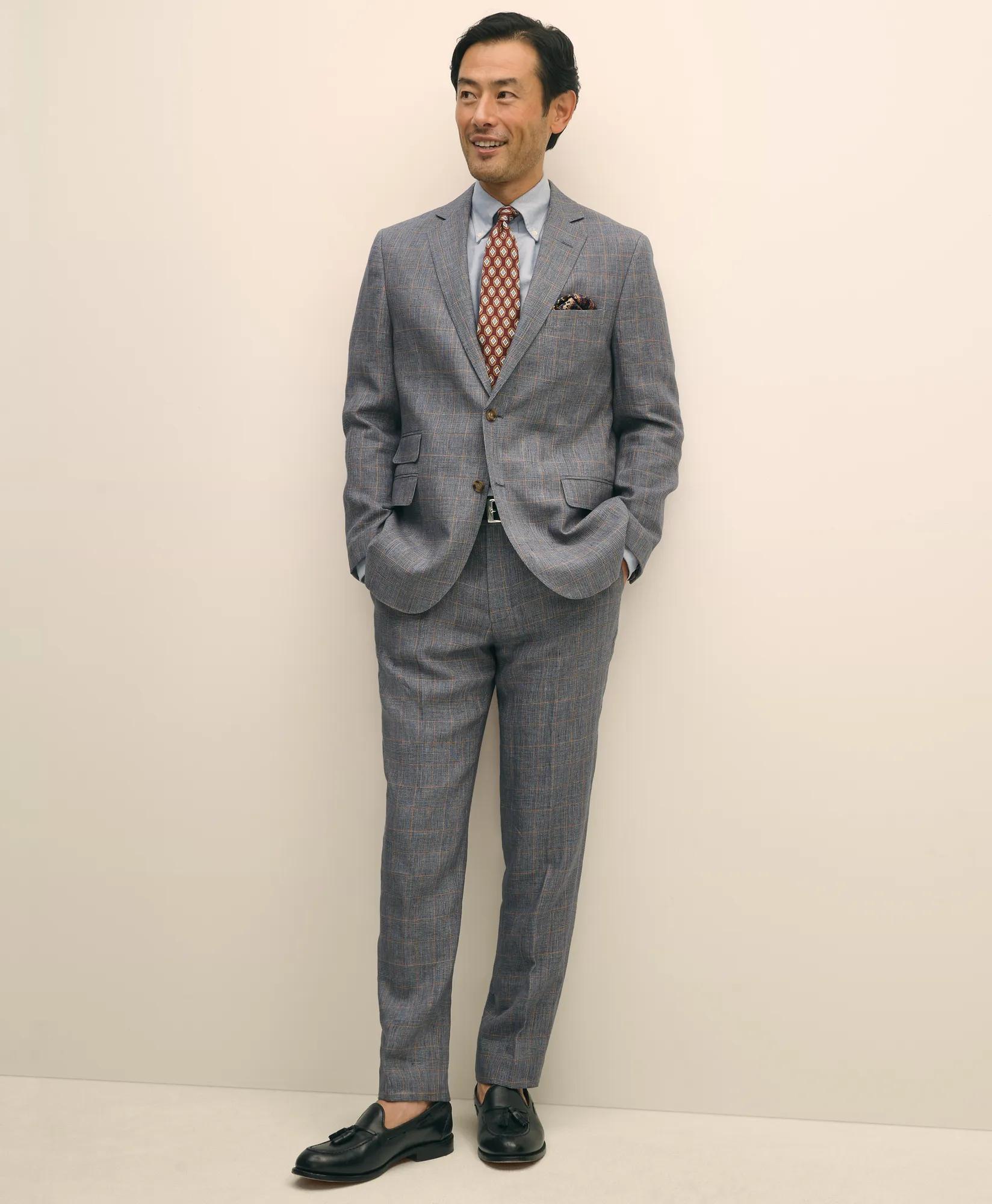 Slim Fit Check Linen Suit Jacket