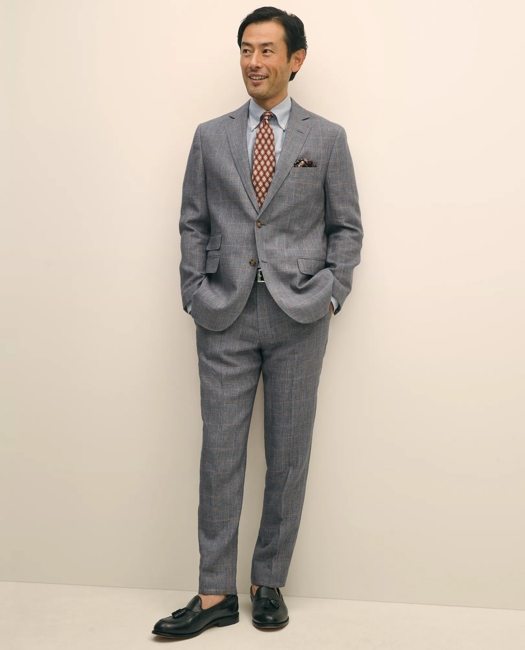 Slim Fit Check Linen Suit Jacket