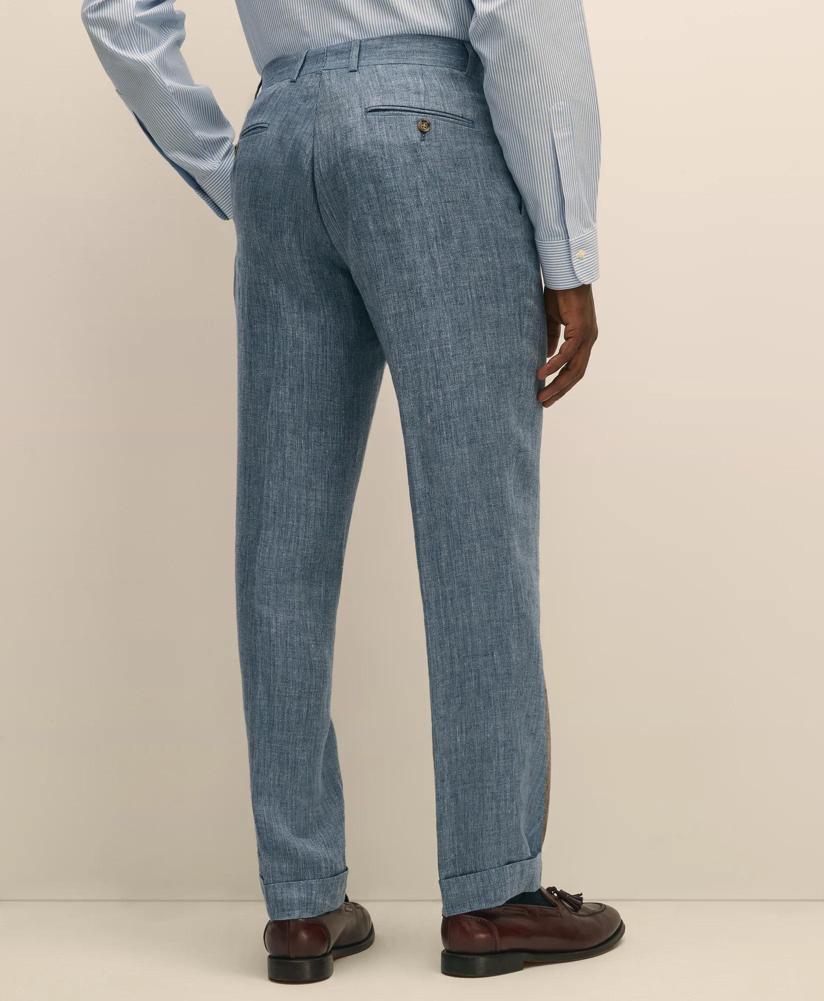 Classic Fit Herringbone Linen Single-Pleat Suit Pants
