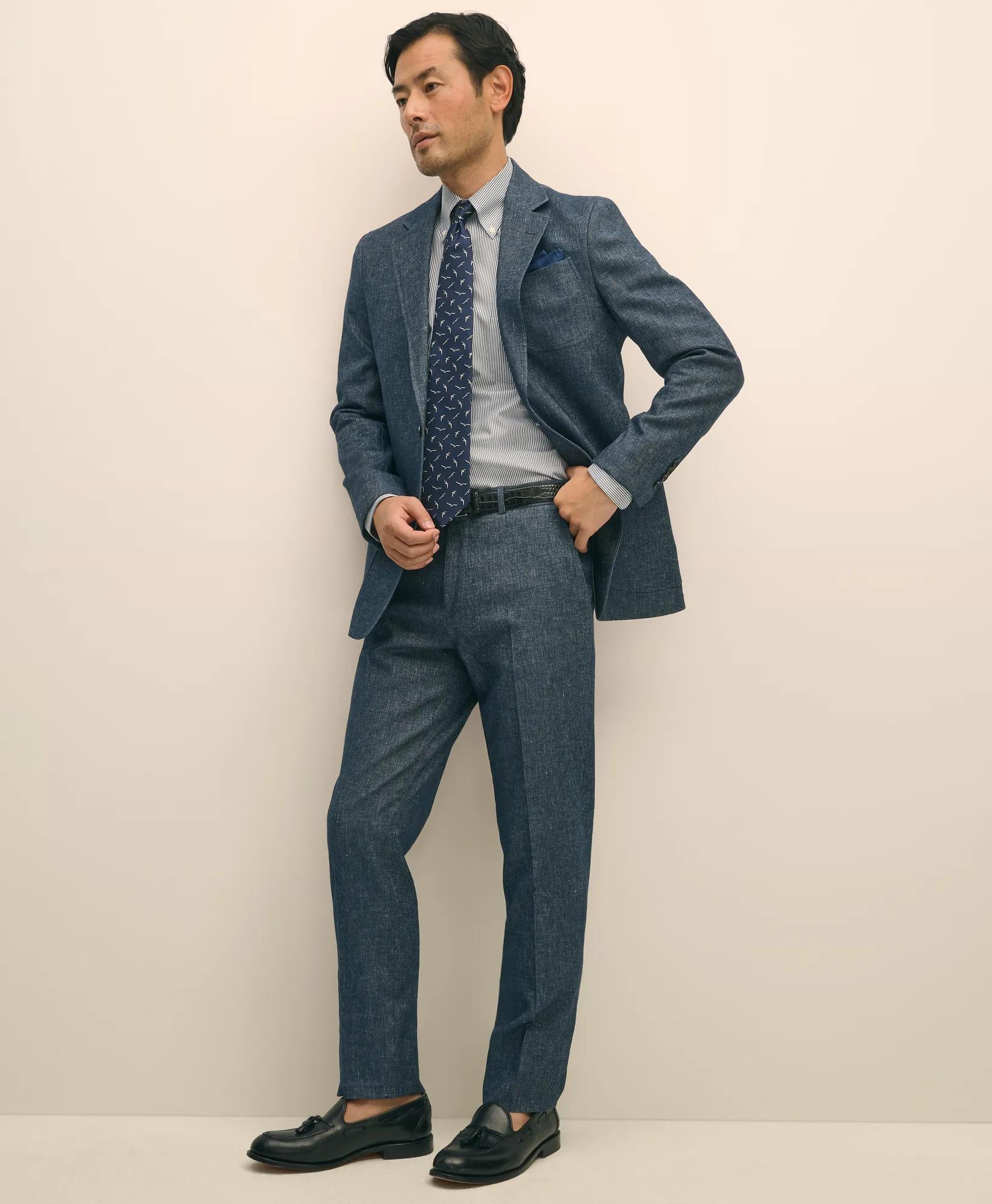 Slim Fit Twill Stretch Cotton-Linen Suit Pants