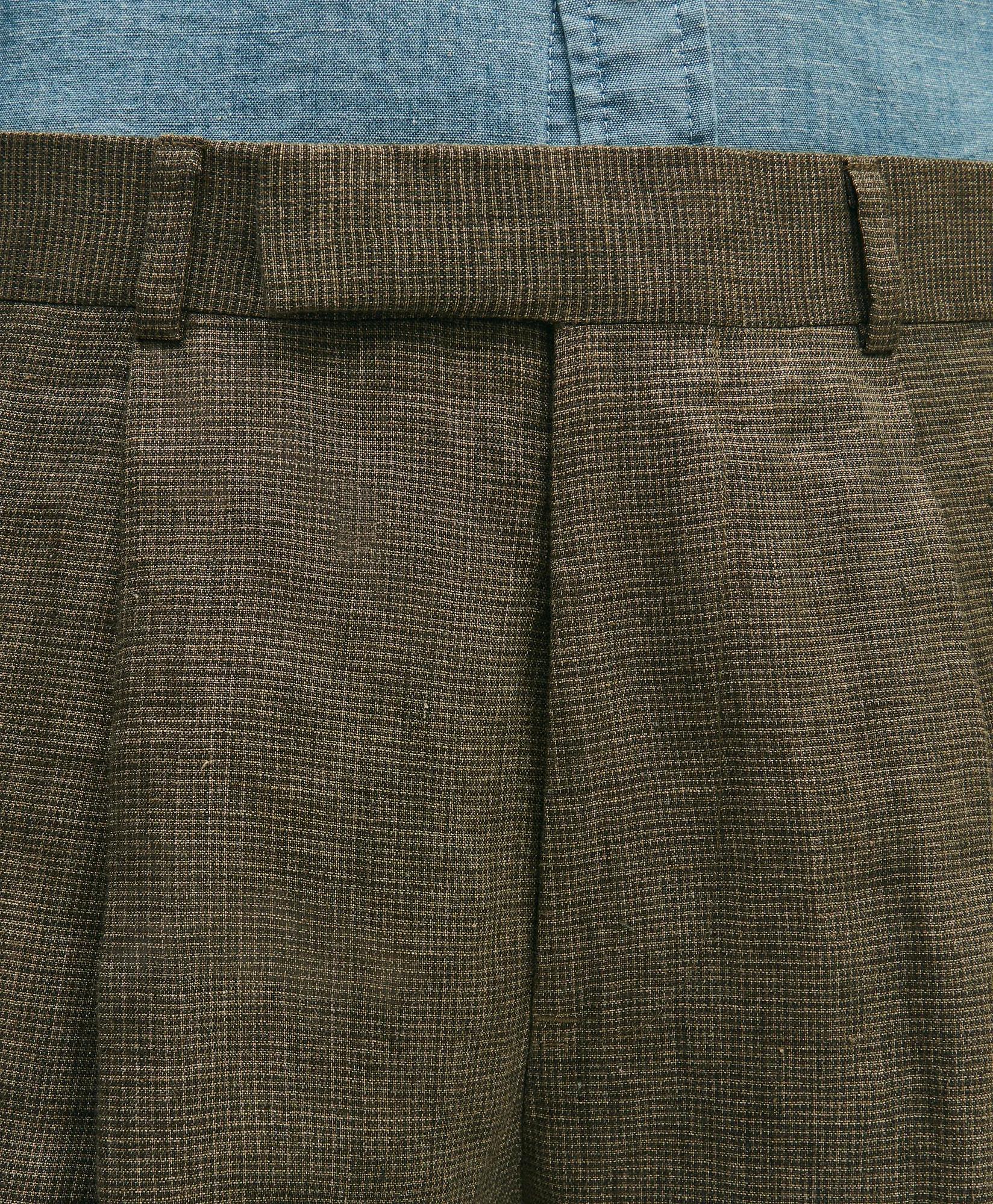 Slim Fit Houndstooth Linen Single-Pleat Suit Pants