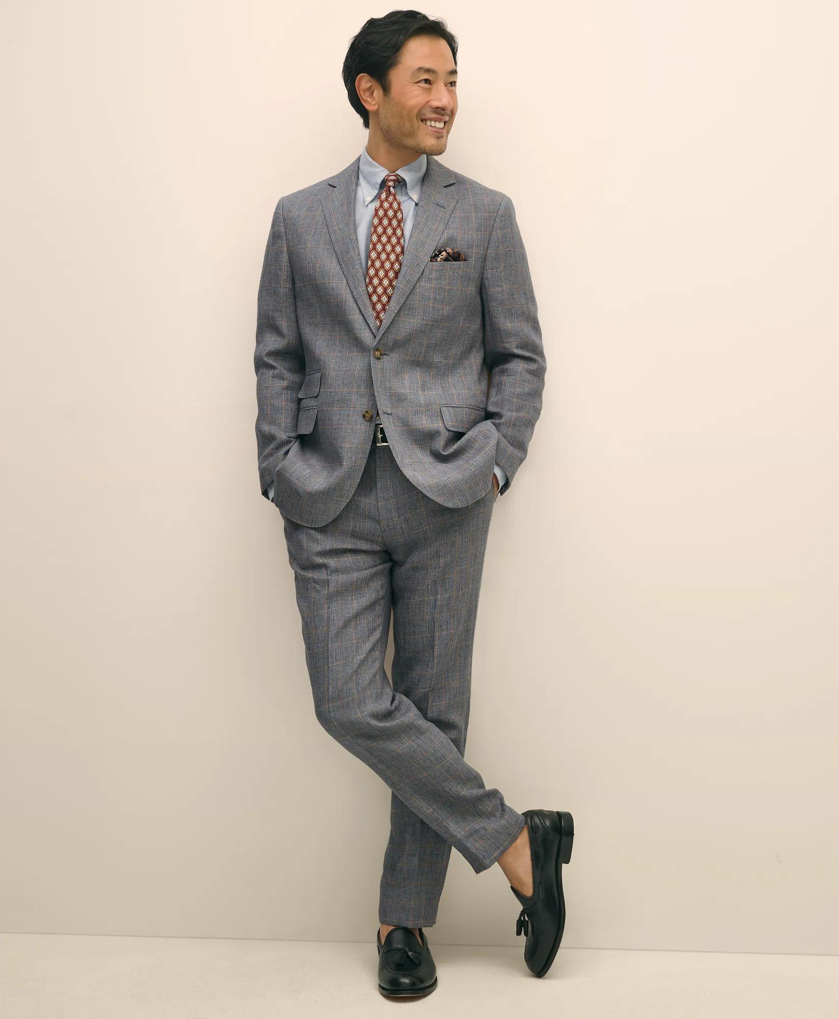 Slim Fit Check Linen Suit Pants