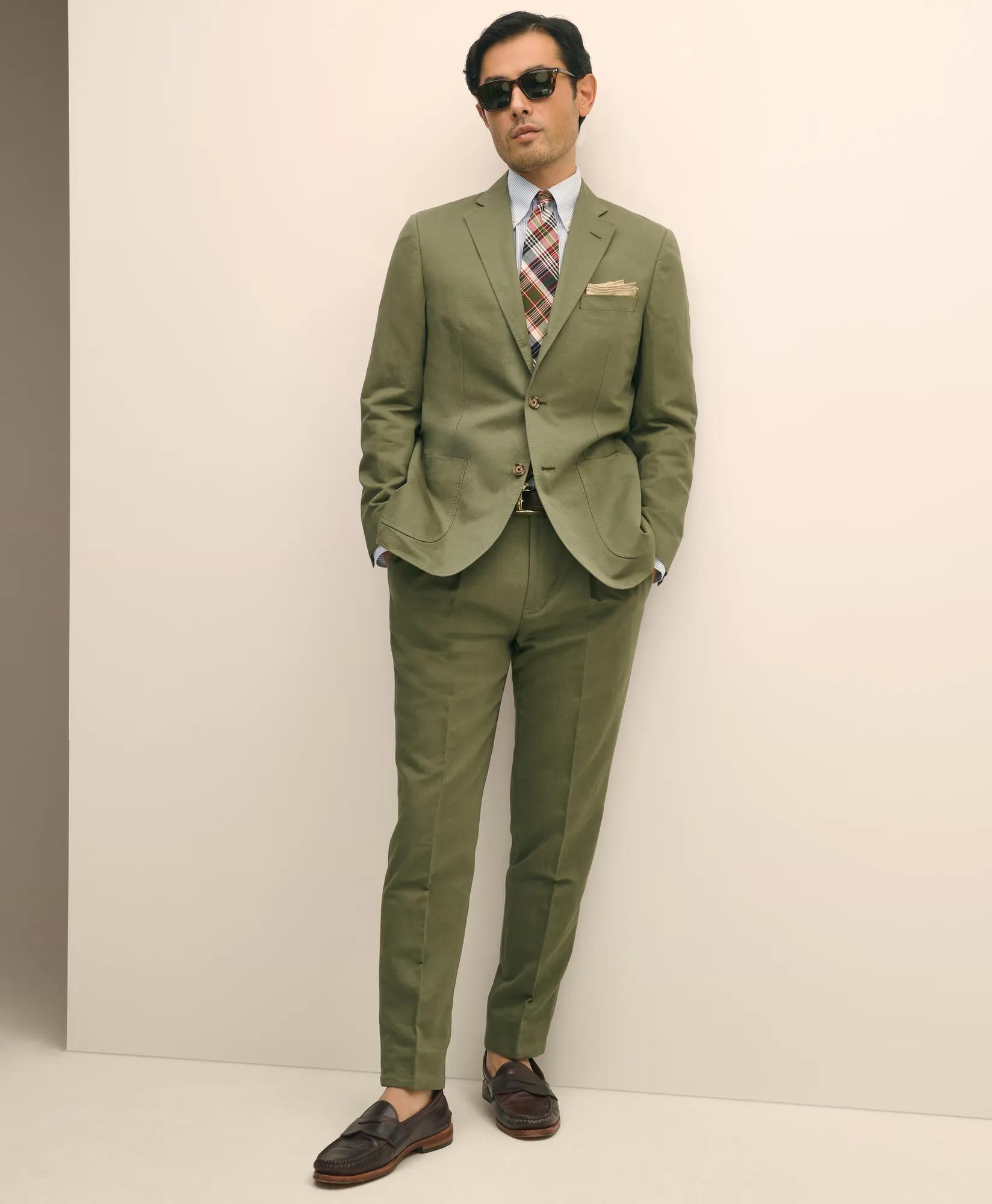 Slim Fit Fine Twill Washed Linen-Cotton Single-Pleat Suit Pants