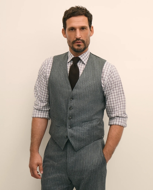 Archive Pinstripe Vest in Wool Flannel