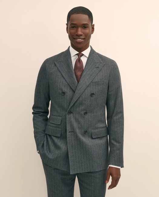 Classic Fit Double-Breasted Cotton Herringbone Suit Jacket