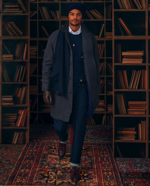 Wool Blend Balmacaan Guncheck Coat