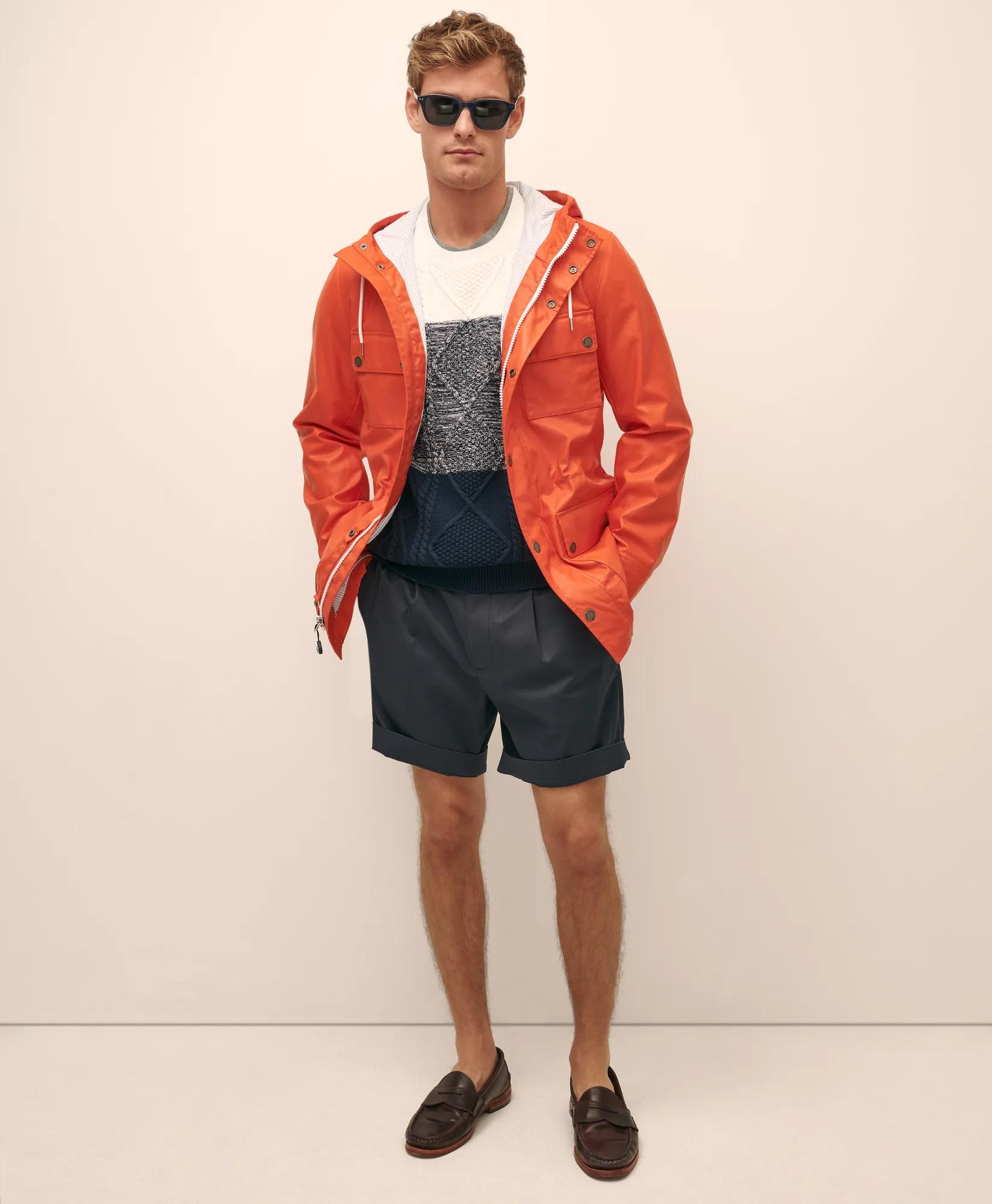Rubberized Hooded Raincoat - Orange