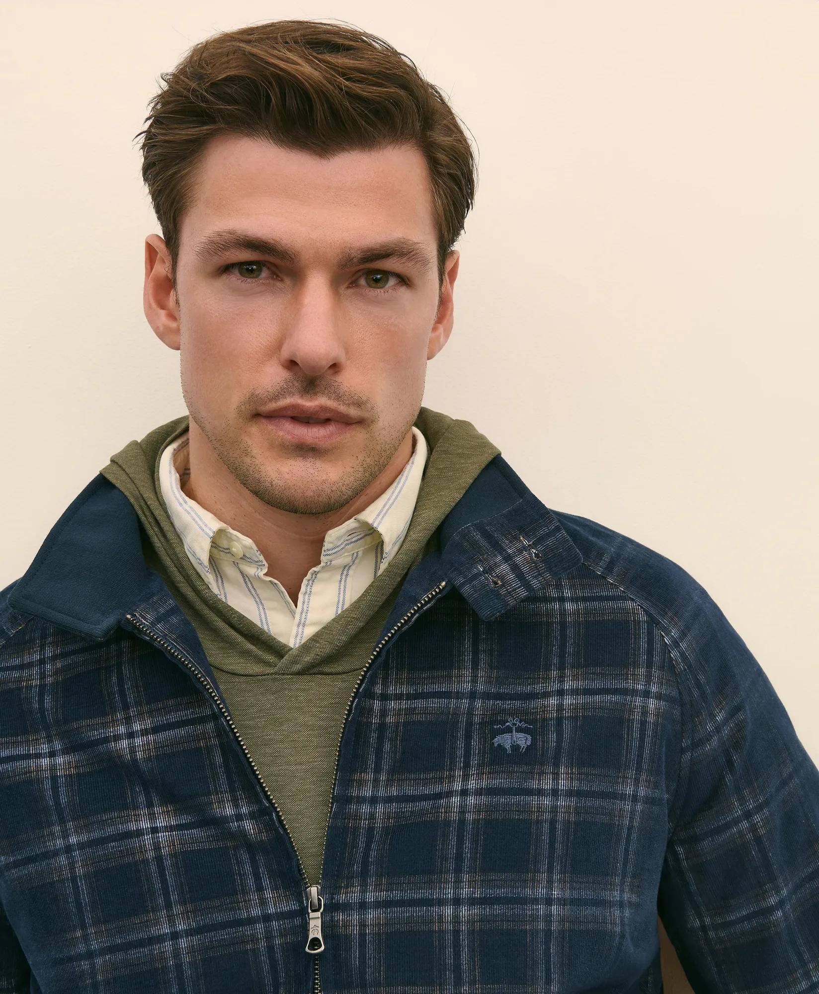 Cotton Bomber Jacket in Plaid Corduroy