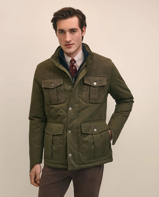 Cotton-Wool Blend Field Jacket With Tweed Accents, Packable Hood