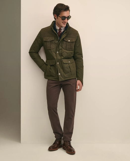 Cotton-Wool Blend Field Jacket With Tweed Accents, Packable Hood