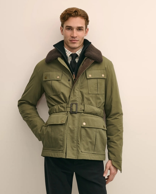 Cotton Field Jacket With Removable Shearling Collar