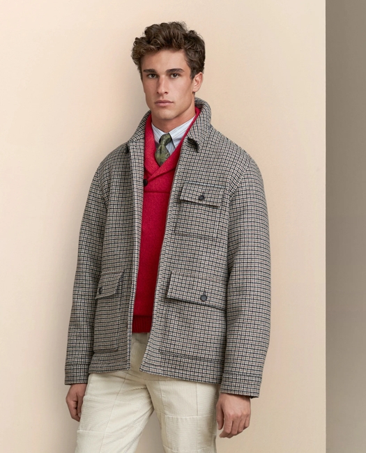 Wool Blend Double-Faced Guncheck Walking Coat
