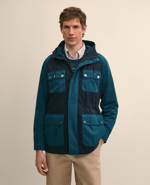 Cotton Blend Water-Repellent Colorblocked Utility Jacket