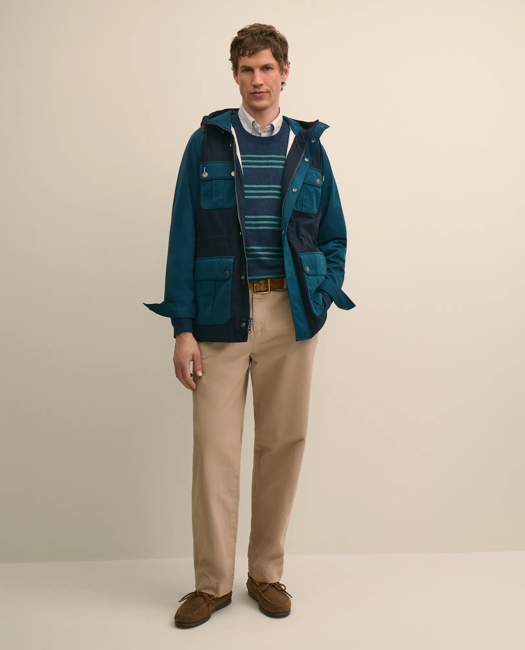 Cotton Blend Water-Repellent Colorblocked Utility Jacket