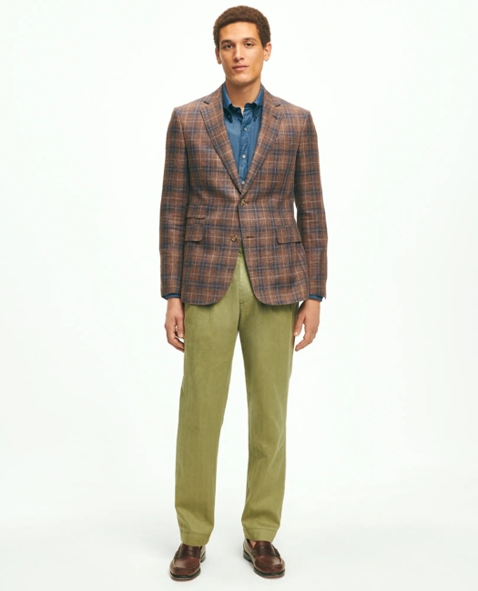Slim Fit Plaid Hopsack Sport Coat in Linen-Wool Blend