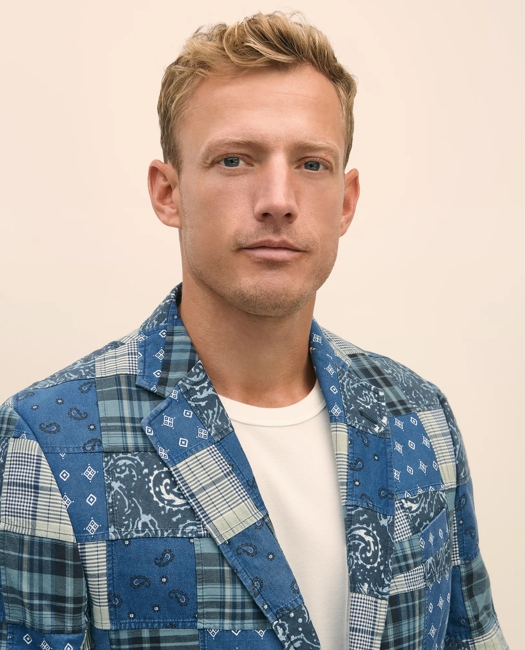 Classic Fit Cotton Patchwork Madras Sport Coat