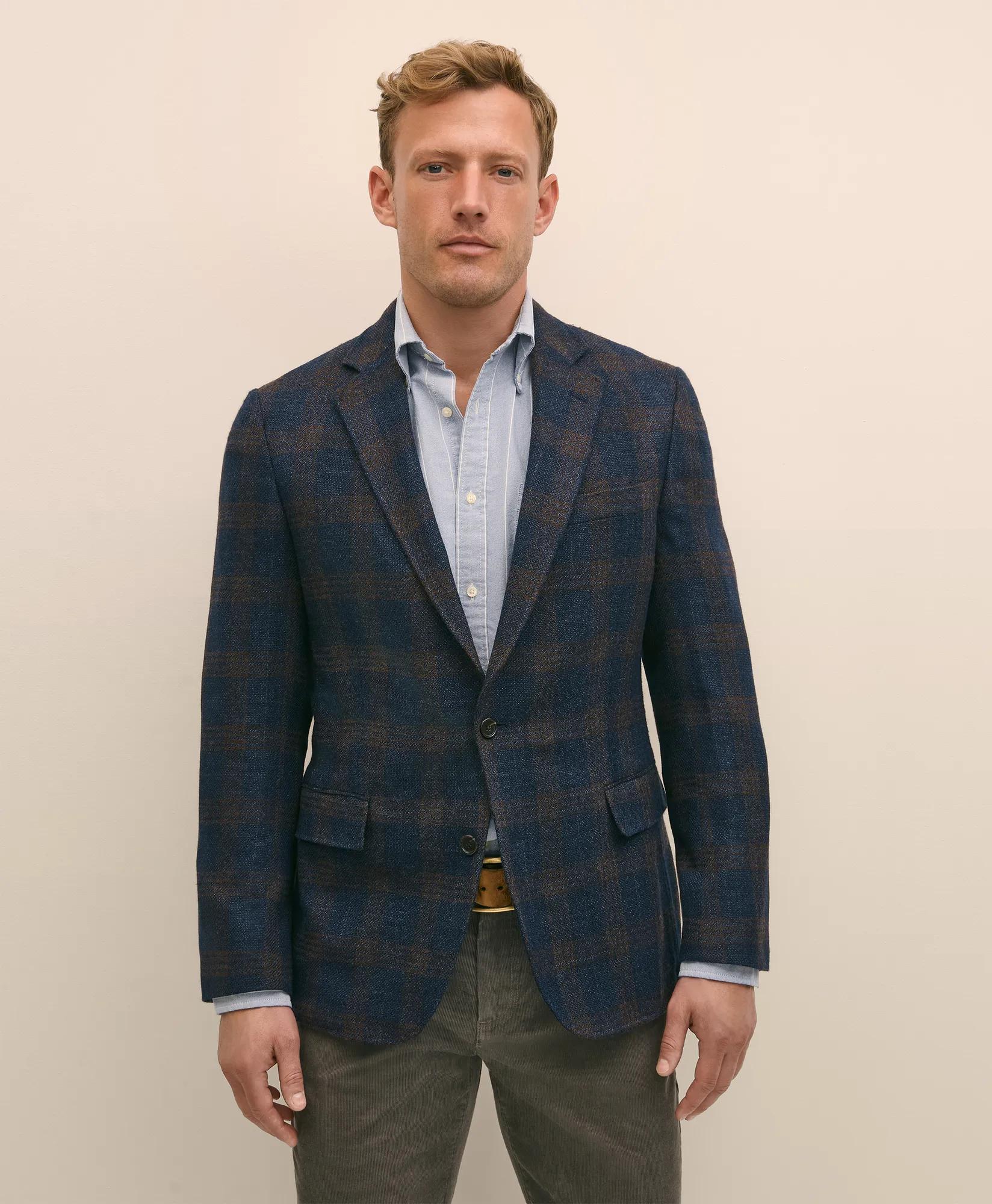 Classic Fit Wool-Cotton-Silk-Cashmere Hopsack Check Sport Coat
