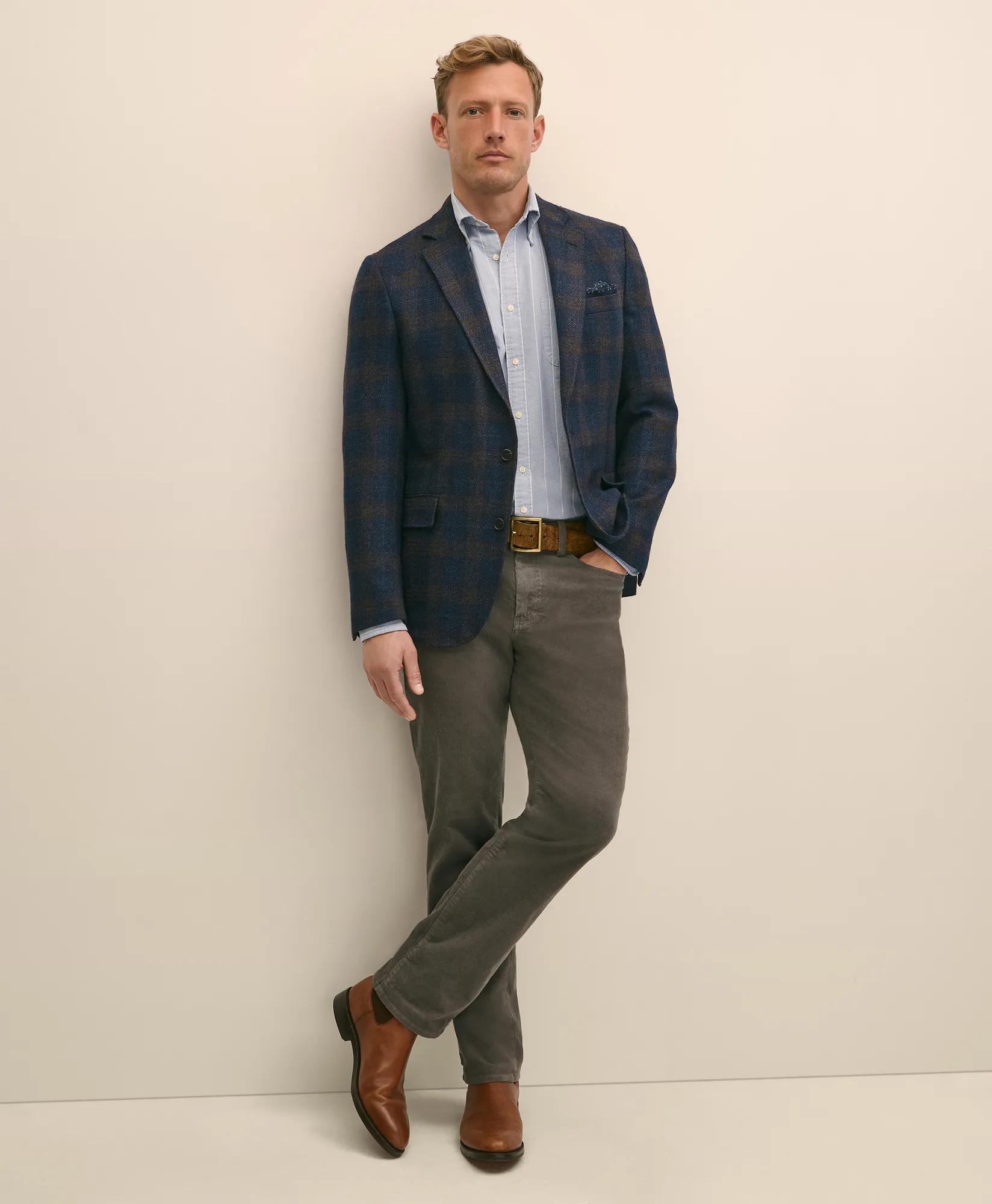 Classic Fit Wool-Cotton-Silk-Cashmere Hopsack Check Sport Coat