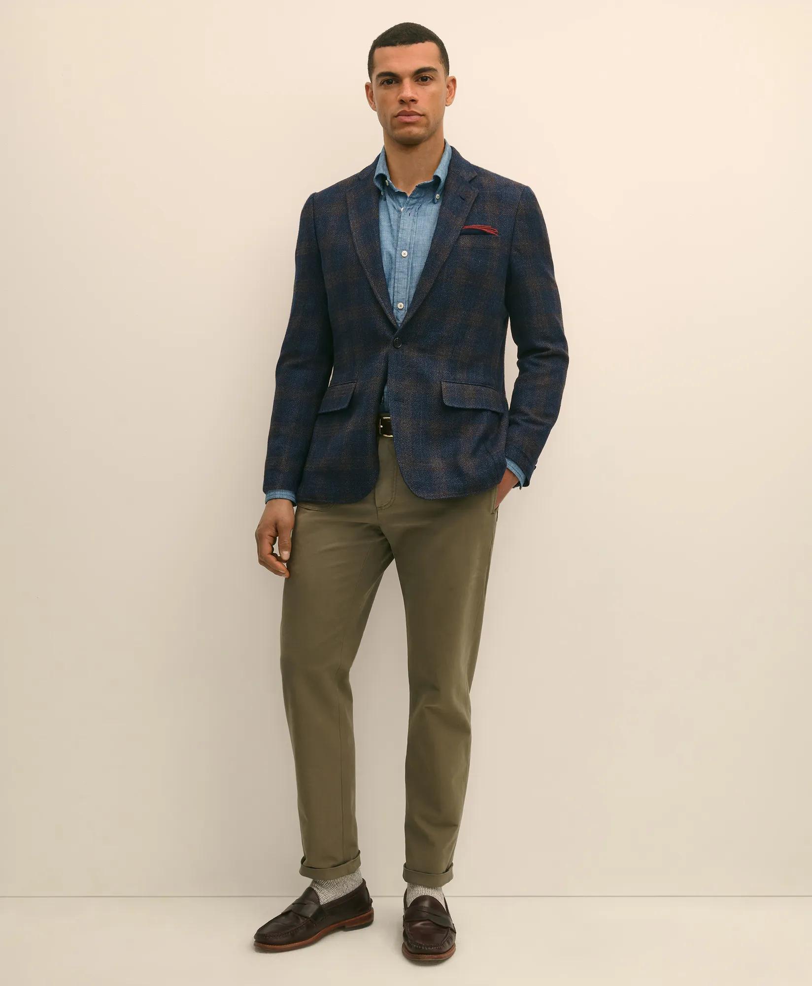 Slim Fit Wool-Cotton-Silk-Cashmere Hopsack Check Sport Coat