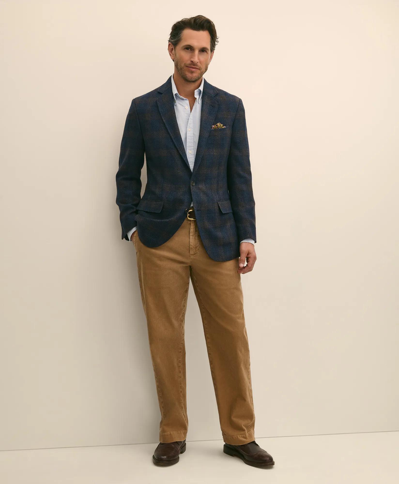 Traditional Fit Wool-Cotton-Silk-Cashmere Hopsack Check Sport Coat