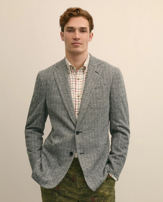 Classic Fit Herringbone Knit Sport Coat in Wool-Cotton