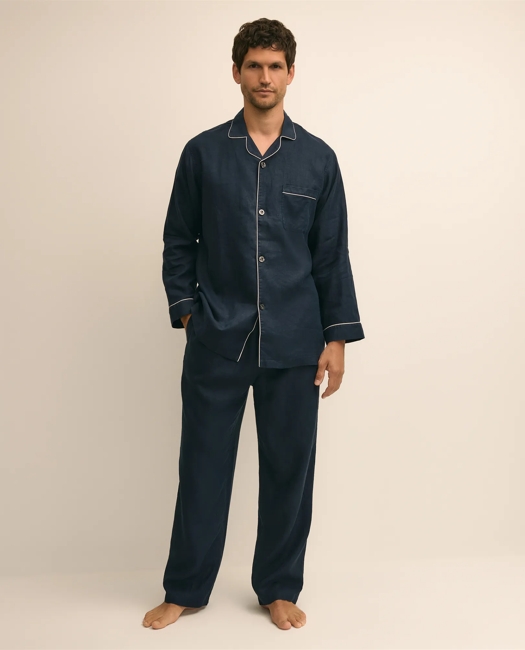 Linen Pajama Set - Navy