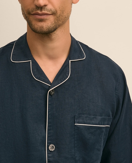 Linen Pajama Set - Navy