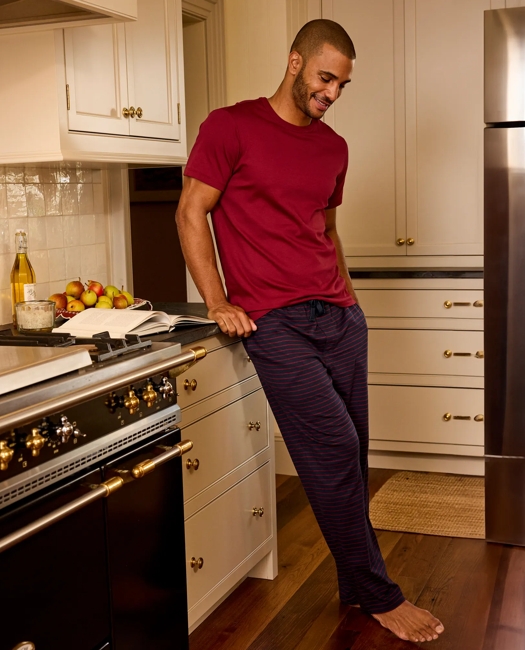 LAKE Men's T-Shirt Pajamas Set in Navy Rep Stripe