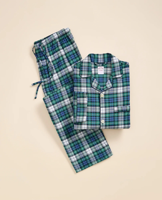Cotton Flannel Plaid Pajama Set - Green Multi