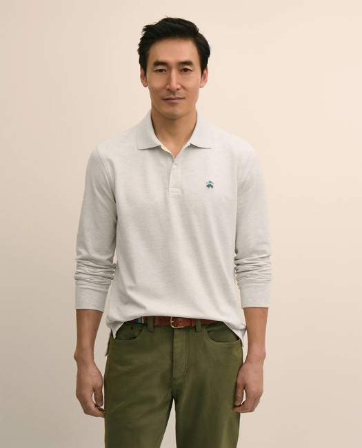 Golden Fleece Stretch Supima Long-Sleeve Polo Shirt - Light Grey