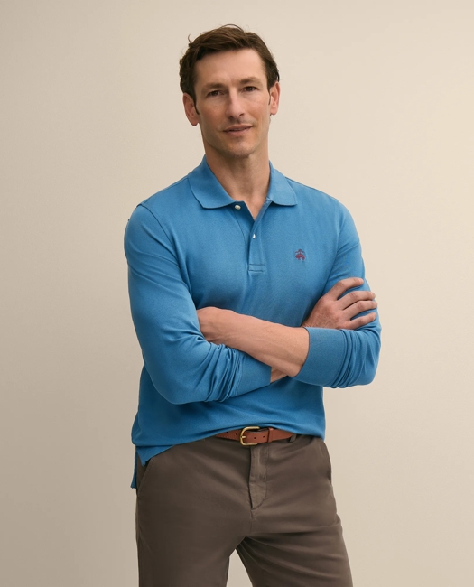 Golden Fleece Stretch Supima Long-Sleeve Polo Shirt - Medium Blue