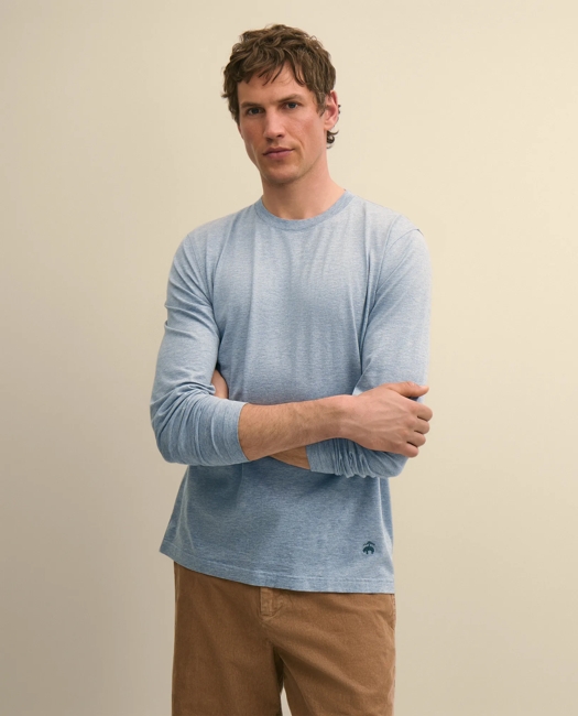 Supima Cotton Long-Sleeve Logo T-Shirt - Light Blue Heather