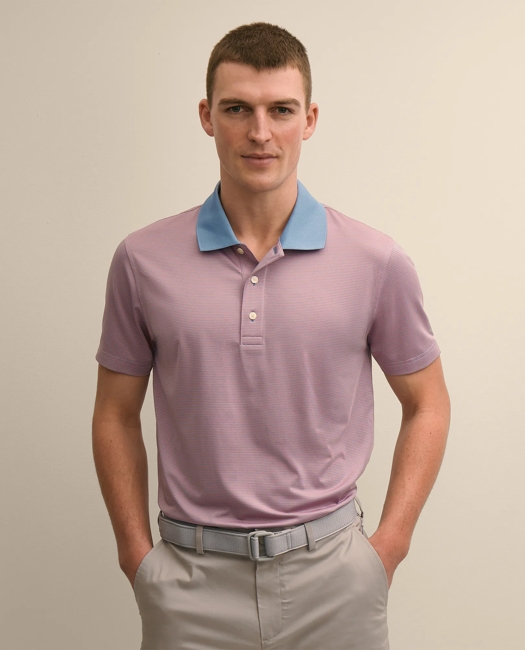 Performance Series Micro Stripe Jersey Polo Shirt - Peach-Blue
