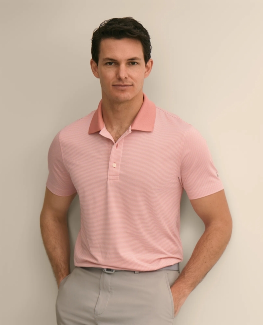 Performance Series Micro Stripe Jersey Polo Shirt - Peach-White