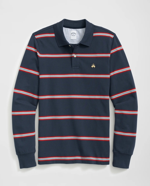 Golden Fleece Multi Striped Long Sleeve Polo in Supima Cotton