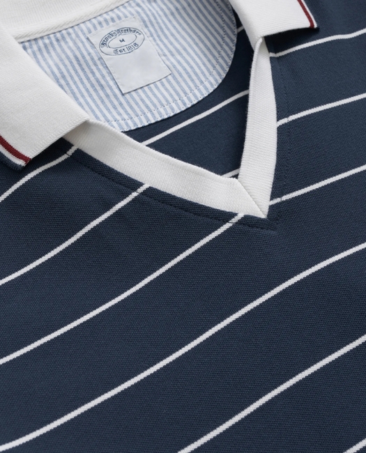 Supima Cotton Johnny Collar Soccer Stripe Polo Shirt