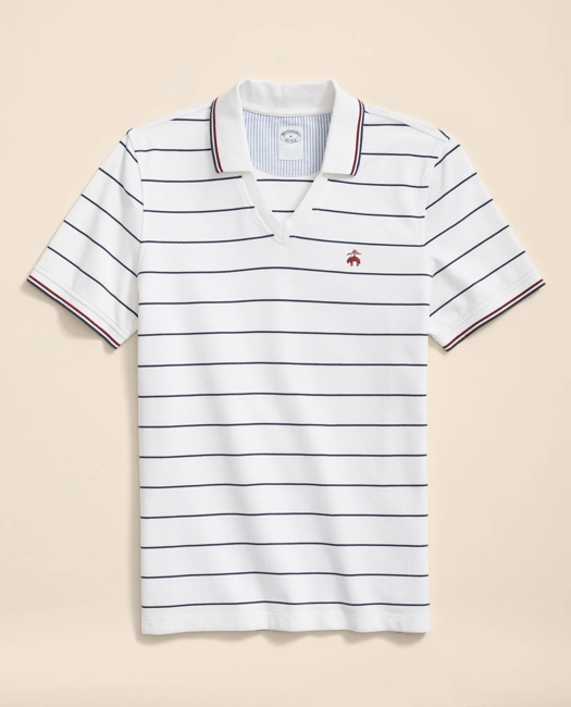 Supima Cotton Johnny Collar Soccer Stripe Polo Shirt