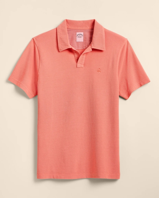 Cotton Pique Garment-Dyed Johnny Collar Polo Shirt - Burnt Sienna