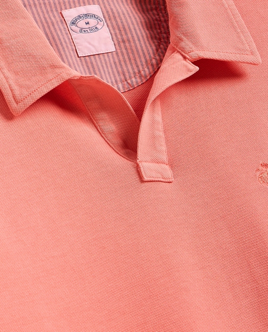Cotton Pique Garment-Dyed Johnny Collar Polo Shirt - Burnt Sienna