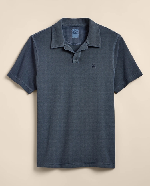 Cotton Pique Garment-Dyed Johnny Collar Polo Shirt