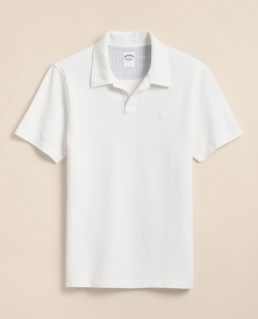 Cotton Pique Garment-Dyed Johnny Collar Polo Shirt