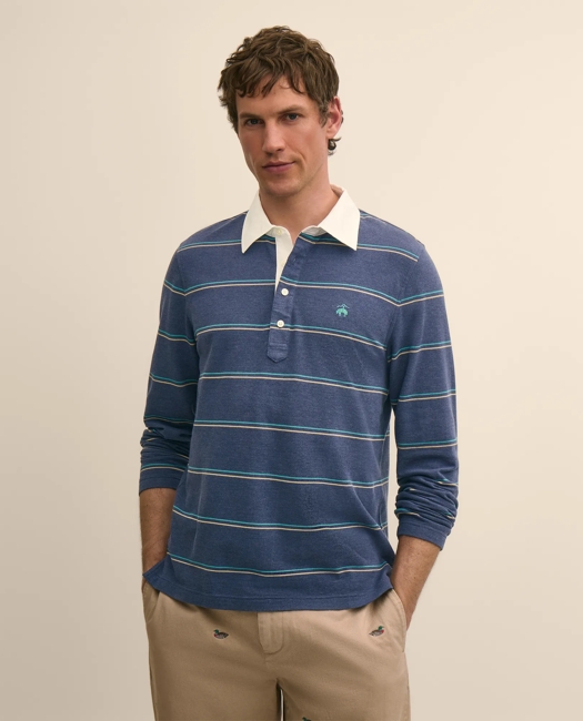 Supima Cotton Pique Woven-Collar Striped Vintage Polo Shirt