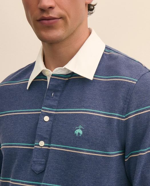 Supima Cotton Pique Woven-Collar Striped Vintage Polo Shirt