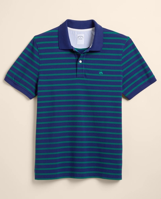Golden Fleece Stretch Supima Cotton Short-Sleeve Striped Polo Shirt - Navy-Green