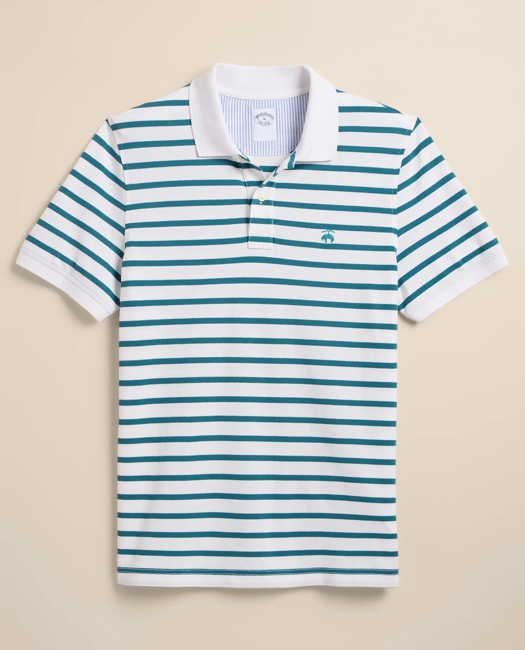 Golden Fleece Stretch Supima Cotton Short-Sleeve Striped Polo Shirt - White-Green