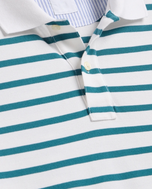 Golden Fleece Stretch Supima Cotton Short-Sleeve Striped Polo Shirt - White-Green