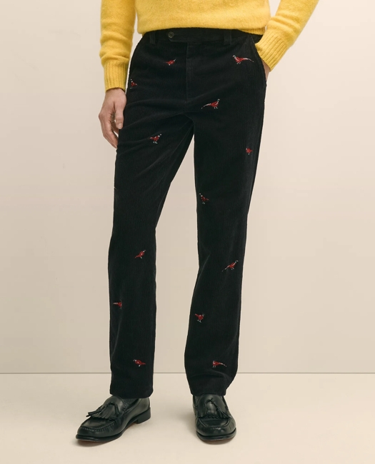 Cotton Corduroy Pheasant-Embroidered Chino Pants