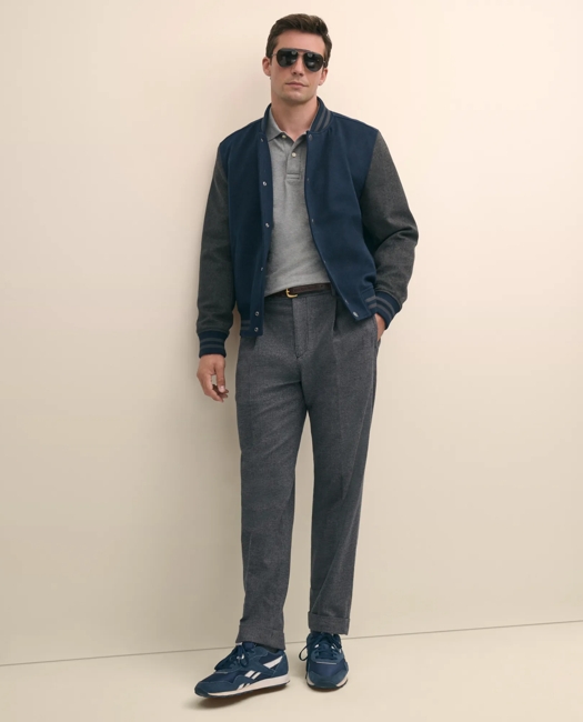 Cotton Pleated Side-Tab Checked Chino Pants